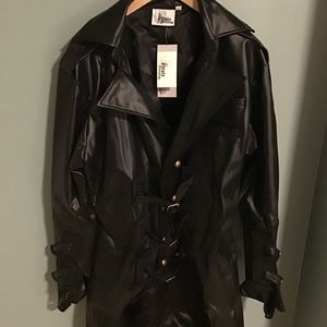 Men’s Faux Leather Buckled Trench Coat